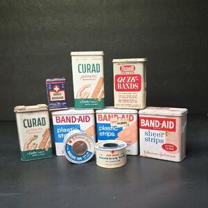Vintage Band-Aid Tin Lot Of 9 Ranging From 1930s To 1990s